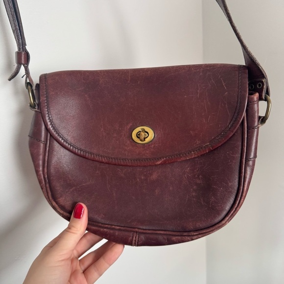Vintage roots genuine leather Burgundy brown Crossbody Bag boho artsy western - Picture 2 of 10